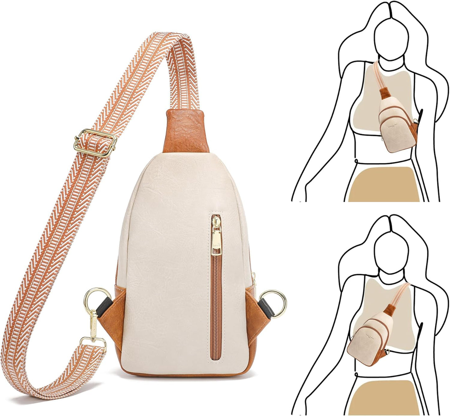 INICAT Crossbody Sling Bags Travel Cross Body Purses Faux Leather Fanny Packs Chest Bag for Women