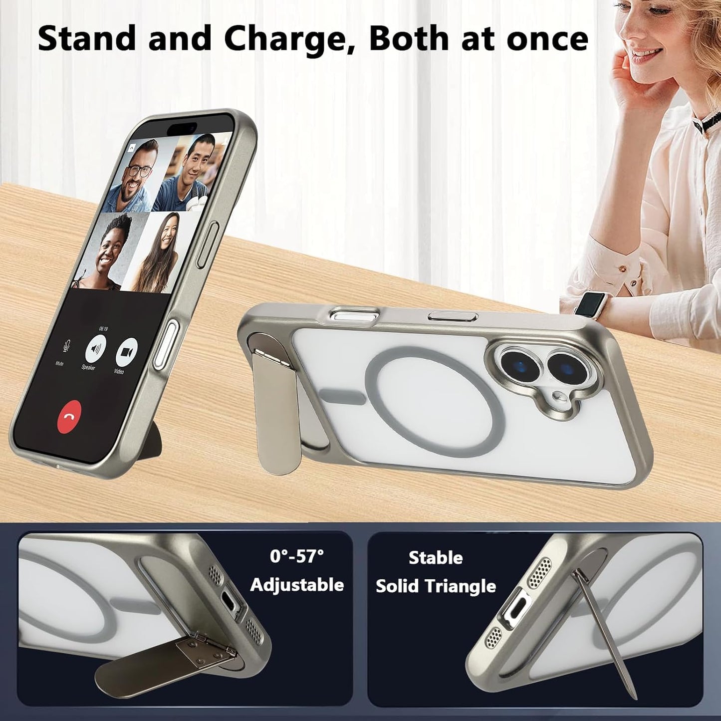 Tikoo Strong Magnetic for iPhone 16 Case with Magsafe and Built-in Invisible Kickstand Slim Translucent Matte Military Grade Protective Phone Case for iPhone 16 6.1”