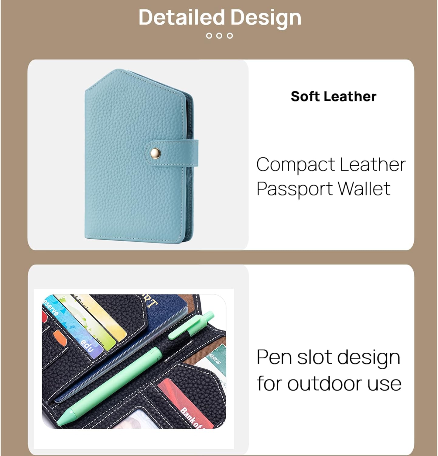 Cute RFID Passport Wallet for Women Leather Slim Passport Holder Travel Wallet Cover with Zipper Coin Purse, Credit Card, Sim and Tticket Slots (Blue)