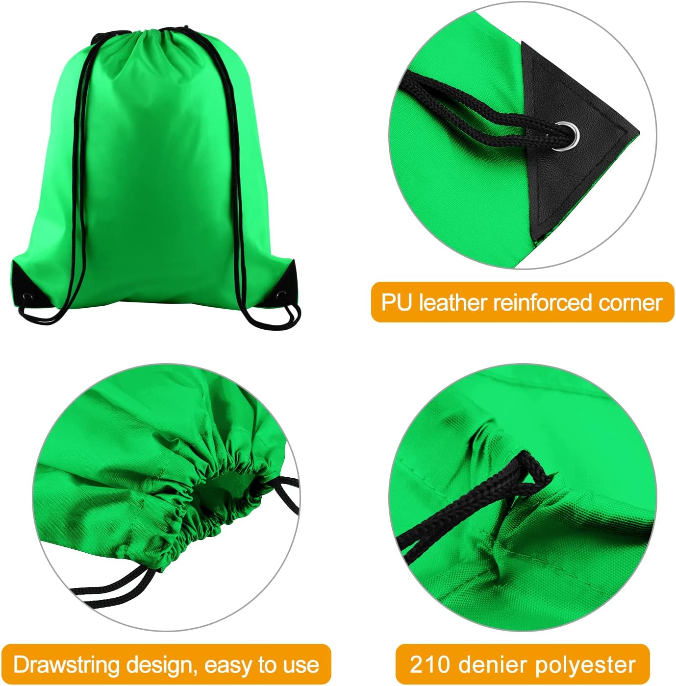KUUQA 100Pcs Green Drawstring Backpacks - Bulk Gym Sport Travel Bags