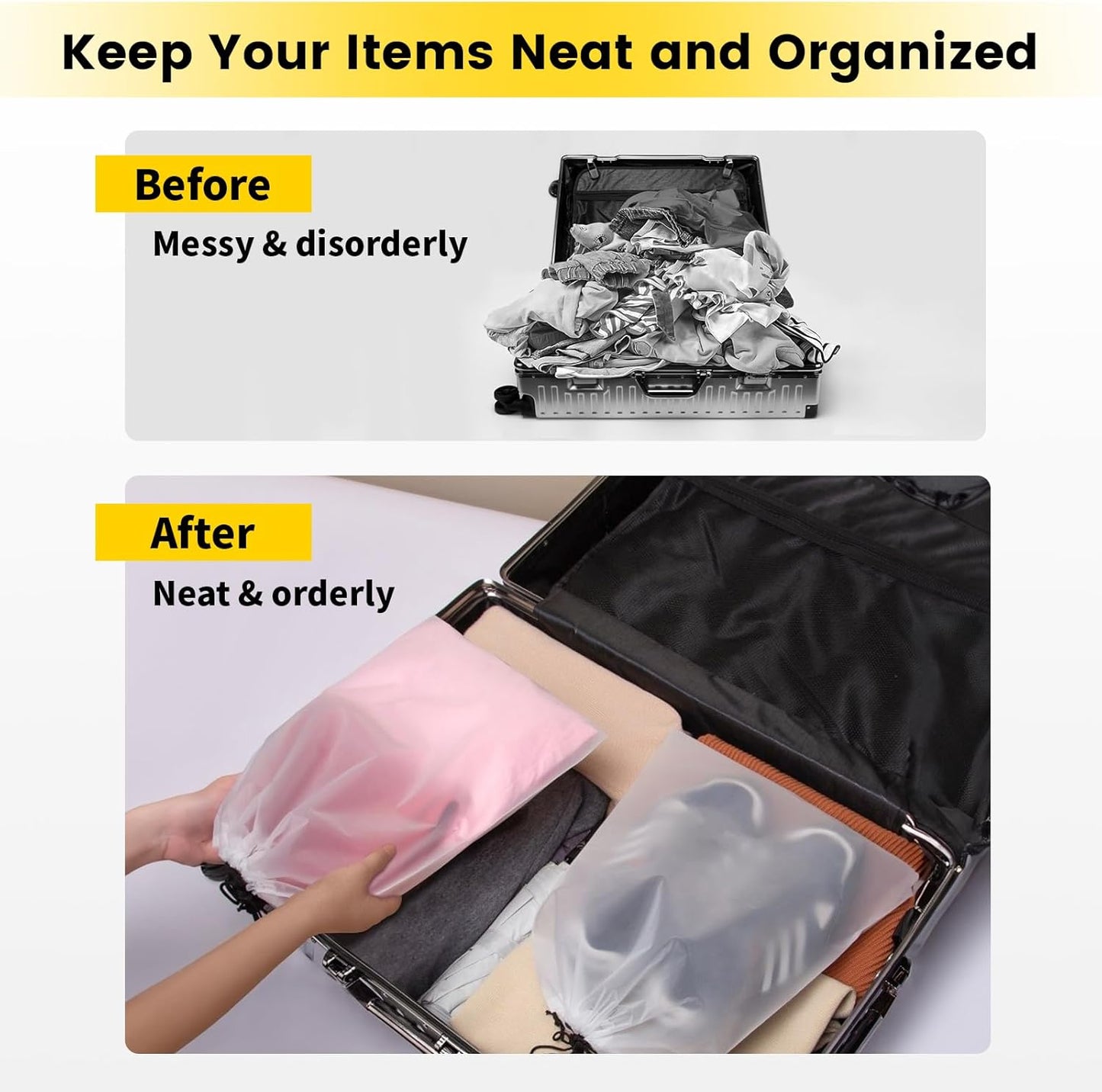 Vorspack Shoe Bags for Travel - 6 Pcs Transparent Drawstring Backpack Travel Shoe Bag Clear Drawstring Bag Large Shoe Organizer with Rope Travel Essentials for Men Women