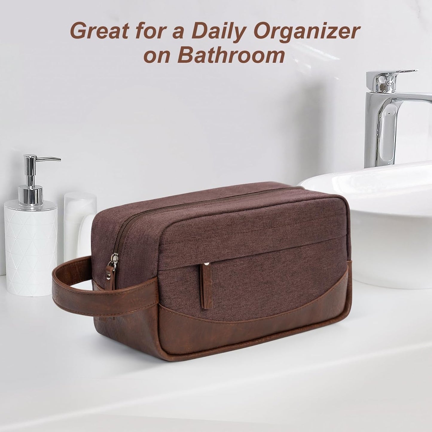 Travel Toiletry Bag for Men and Women, Hanging Toiletry Organizer, Water Resistant Shaving Kit with Large Capacity for Travel Accessories (Coffee, Medium)