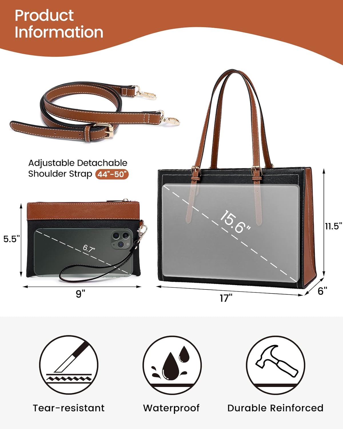 LOVEVOOK Laptop Tote Bag for Women, 15.6 inch Computer Tote Work Bag Purse, Large Waterproof Leather Professional Briefcase for Office, Work Travel