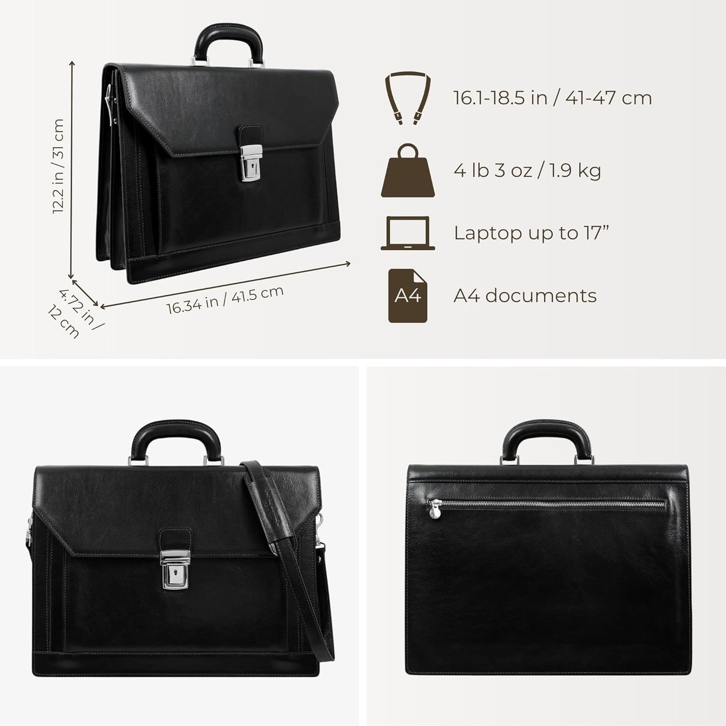 Time Resistance Leather Briefcase - Italian Handmade Laptop Bag - Work Bag for Men and Women