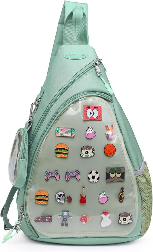 Oxford Ita Bag Kawaii Pin Display Chest Pack Single Shoulder Bag Sport Backpack Hiking Daypack, Medium