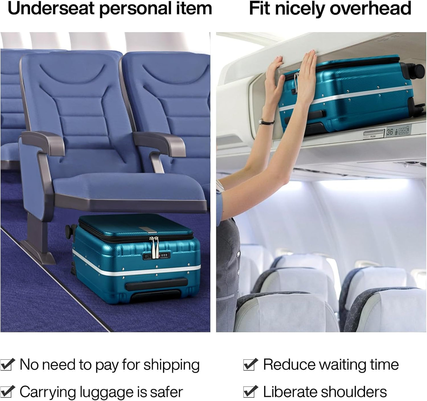 Hanke 16 Inch Small Carry On Luggage Hard Shell Top Opening Aluminum Frame Suitcase with Spinner Wheels, Underseat Front Open Luggage for Men & Women Business Travel and Short Trips, Caribbean Blue
