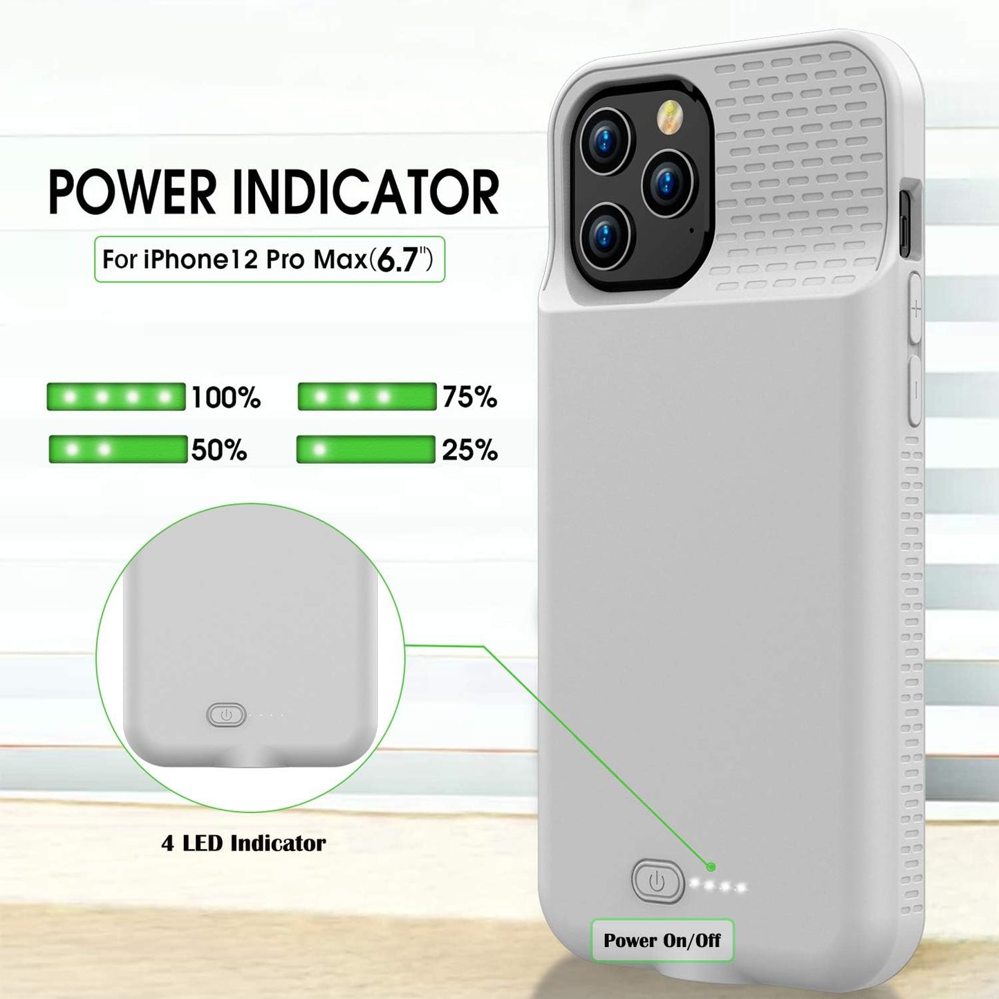 GIN FOXI Battery Case for iPhone 12 Pro Max, Real 7000mAh Ultra-Slim Battery Charging Case Rechargeable Anti-Fall Protection Extended Charger Cover for iPhone 12 Pro Max Battery Case(6.7 inch) Gray