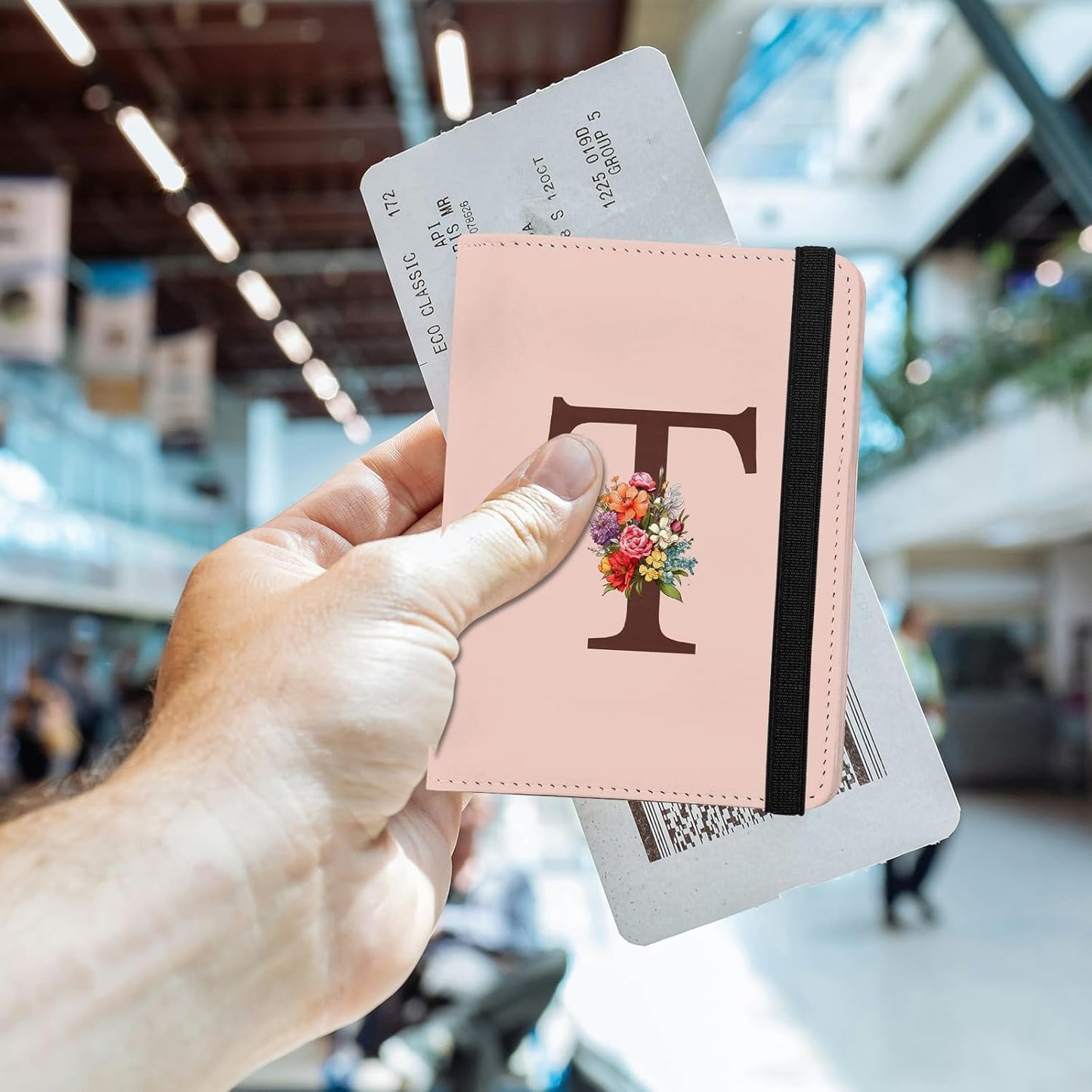 Cute Passport Holder and Holder Combo Passport Cover with Compatible Wallet Credit Card Protector RFID Blocking Women Men (Pink Initial Monogram-T)