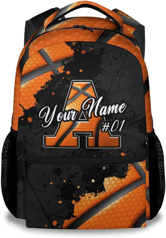 COZYAURA Backpack for Kids - Basketball Backpack for Boys & Girls - Custom Initial School Bag with Name - 17 Inch Sports Theme Bookbag for Elementary, Middle School