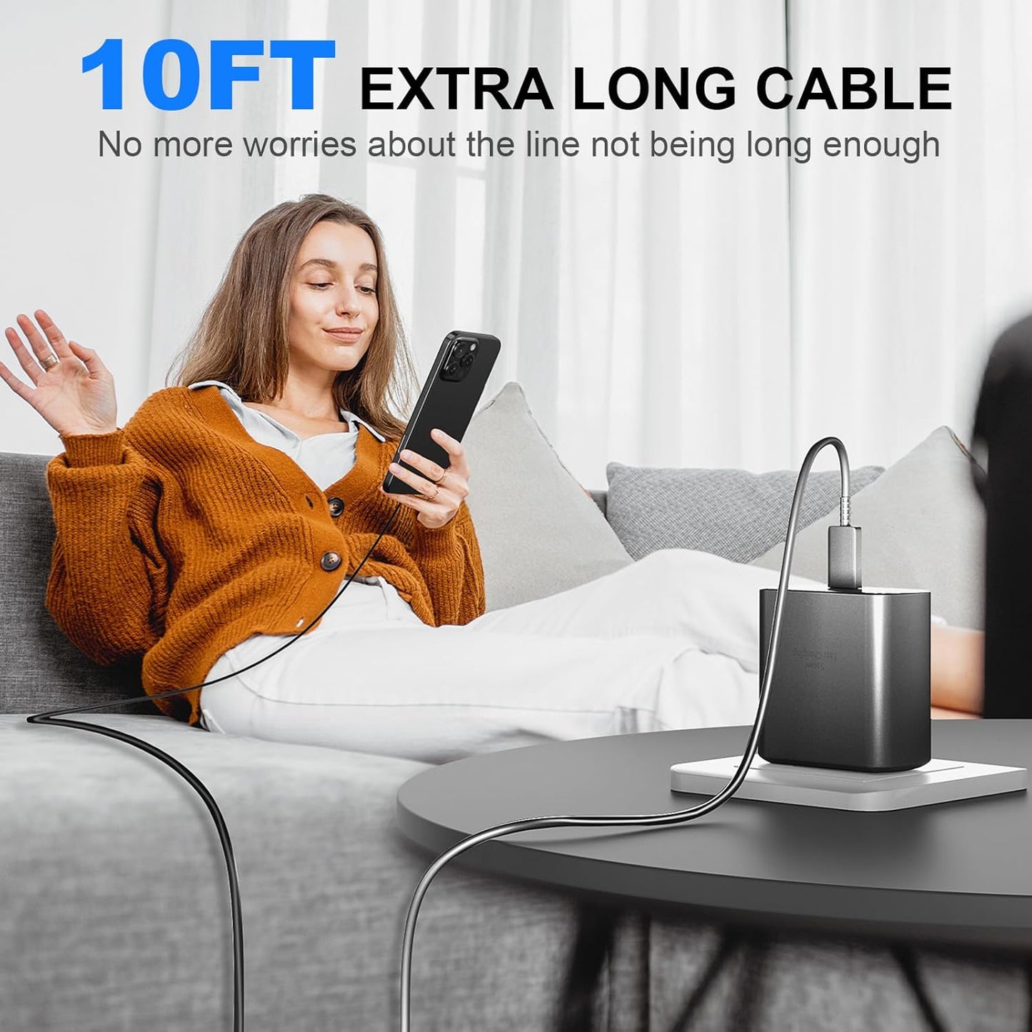 Phone 16 Charger Fast Charging,45W Phone 16 Pro Max Charger USB C Super Fast Charger Block&10FT Long Type C Charger Cable Cord for Phone 16/16 Pro/16 Pro Max/16 Plus/15/15 Pro Max,Samsung Galaxy,Black