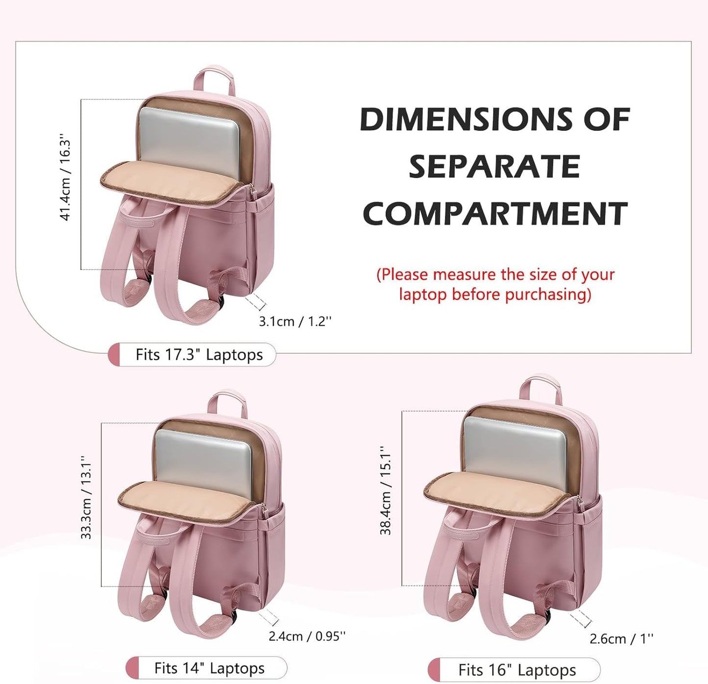 Slim Laptop Backpack for Women, Lightweight Business Backpack for Women Computer Bag Purse for Commuting, Fit 17.3 Inch, Pink