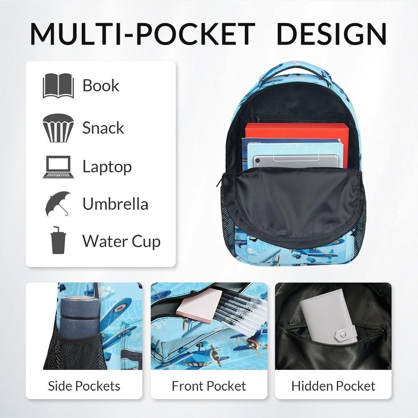 Kindergarten Backpack for Boys - Personalized Airplane Backpacks for Kids - Durable Toddler Bookbag - Custom Gifts for Son - School Bag for Kindergarten/Preschool/Elementary(17 Inch)