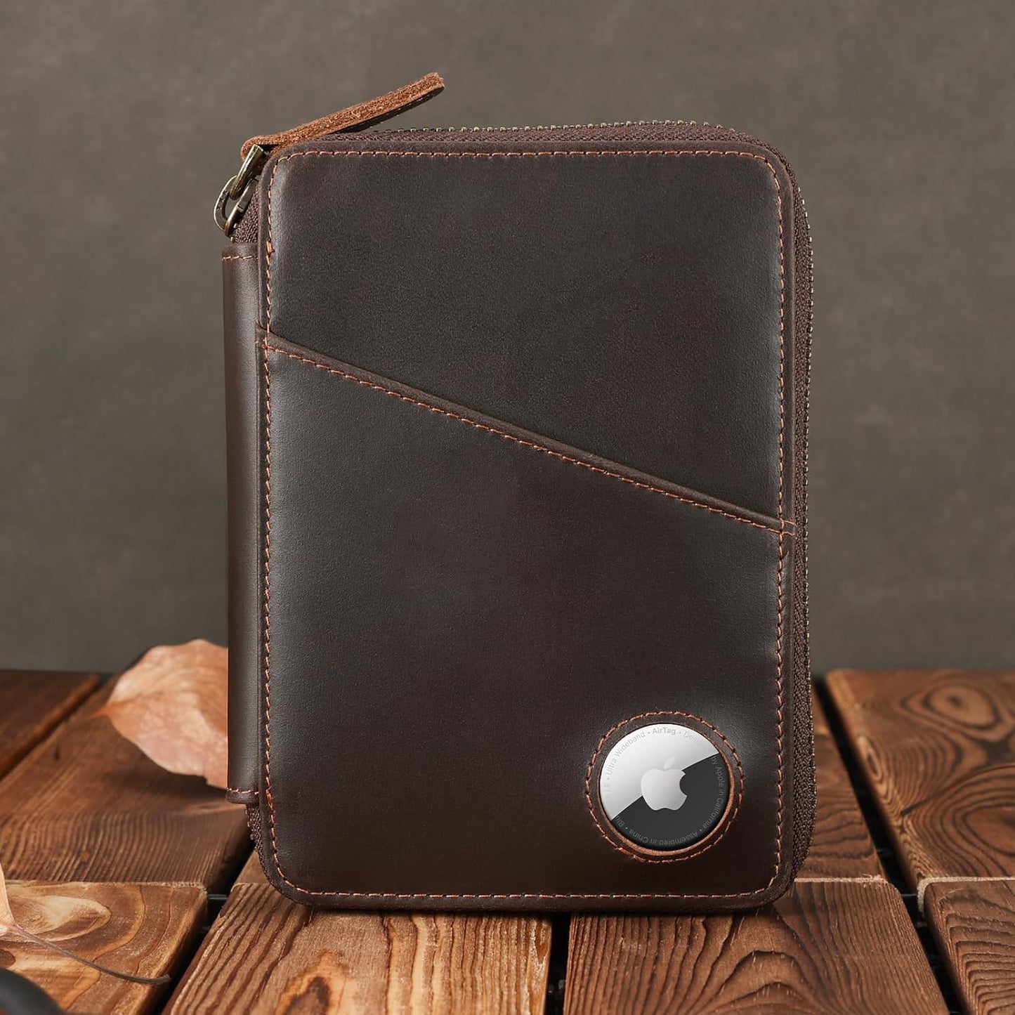 Polare Full Grain Leather Travel Passport Wallet With AirTag Slot RFID Blocking Passport Holder Soft Bifold Cover Case with YKK Zipper