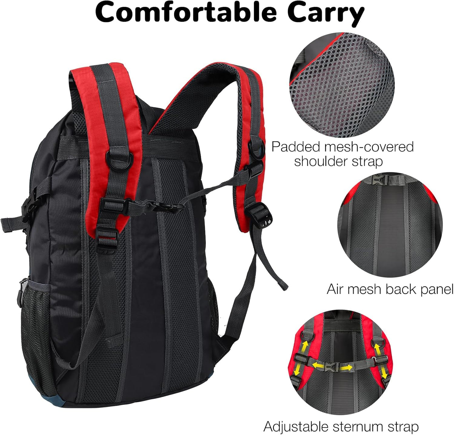 25L Small Waterproof Hiking Backpack Day Pack for Men Women, Lightweight Travel Backpack with Padded Straps, Red