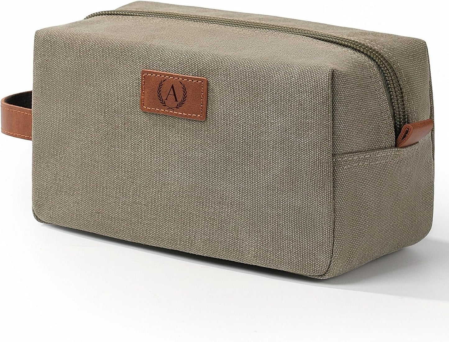 Janhavi Toiletry Bag For Men Waterproof, Groomsmen Gifts Personalized Canvas Engraved Initials & Wheat Ear, Mens Toiletry Travel Bag, Gifts For Men, Travel Tssentials (Olive Green A)