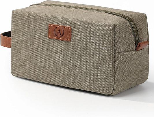 Janhavi Toiletry Bag For Men Waterproof, Groomsmen Gifts Personalized Canvas Engraved Initials & Wheat Ear, Mens Toiletry Travel Bag, Gifts For Men, Travel Tssentials (Olive Green A)