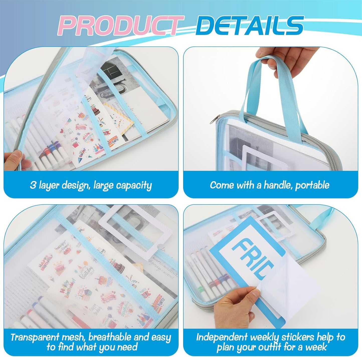 7 Pcs Packing Cubes for Travel, Days of Week Colorful Packing Cubes with Labels, Clear Clear Zippered Storage Bag for Travel Summer Camp Cruise Family Vacations Essentials