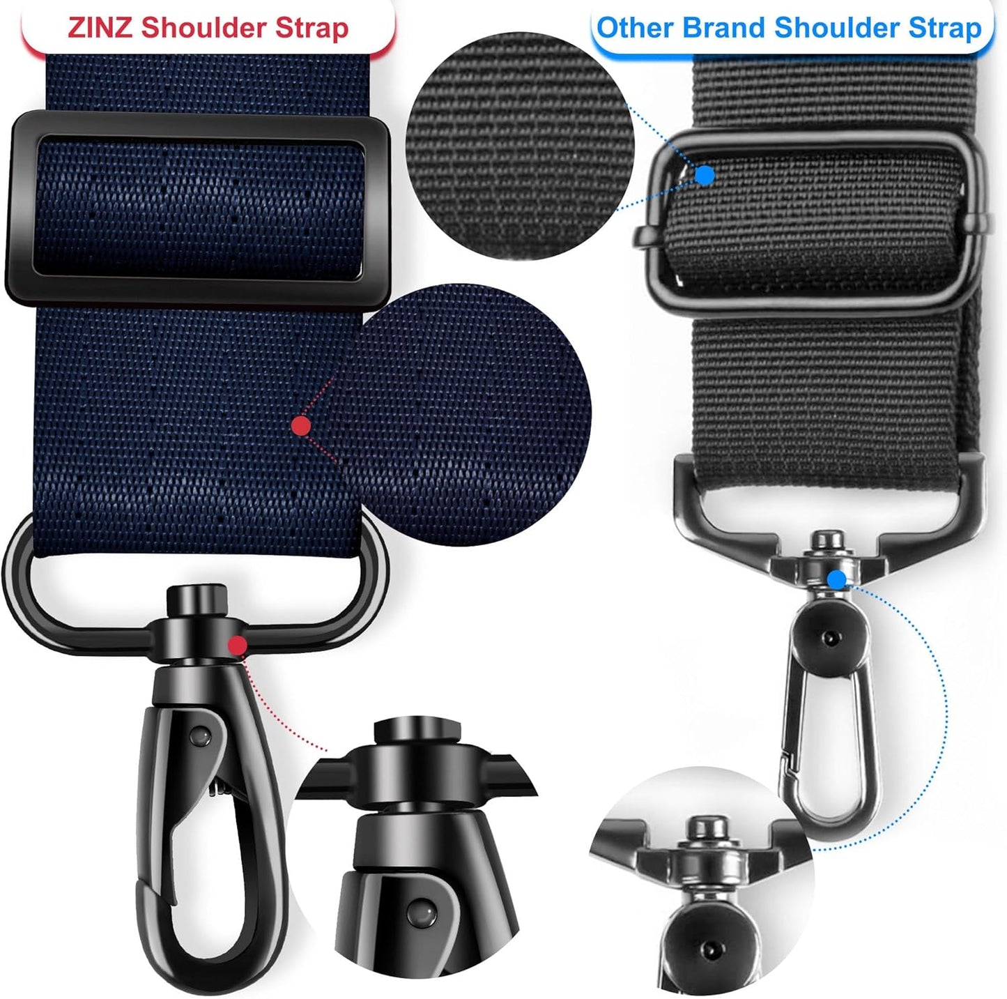 ZINZ 60" Universal Bag Strap with Ultra-thick Fixed Breathable Pad Adjustable Heavy-duty Shoulder Strap for Laptop bag Crossbody Luggage Gym Bag Camera Bag and more -D01B01