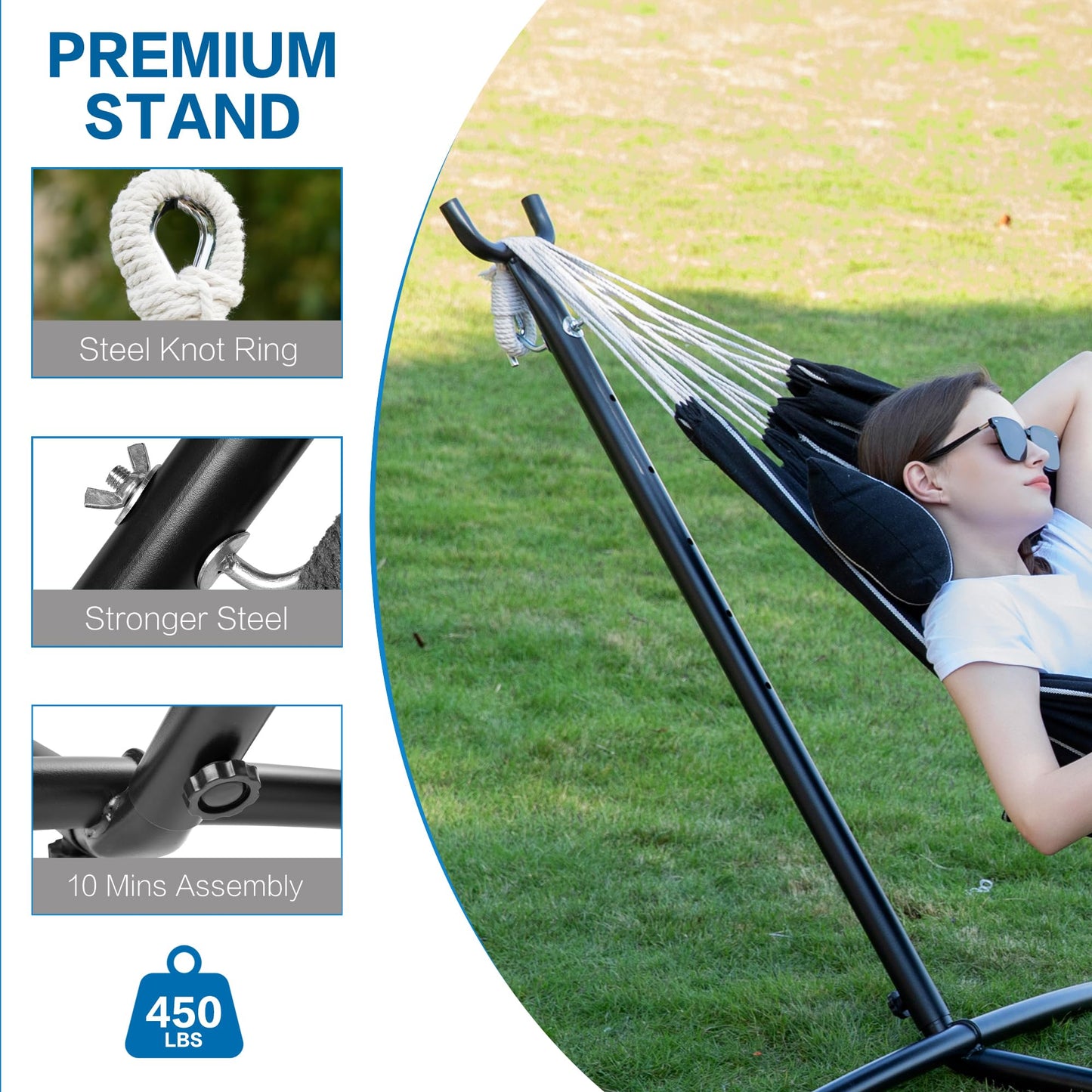 PNAEUT Double Hammocks with Stand for Outside, Portable Space Saving Heavy-Duty Steel Stand for