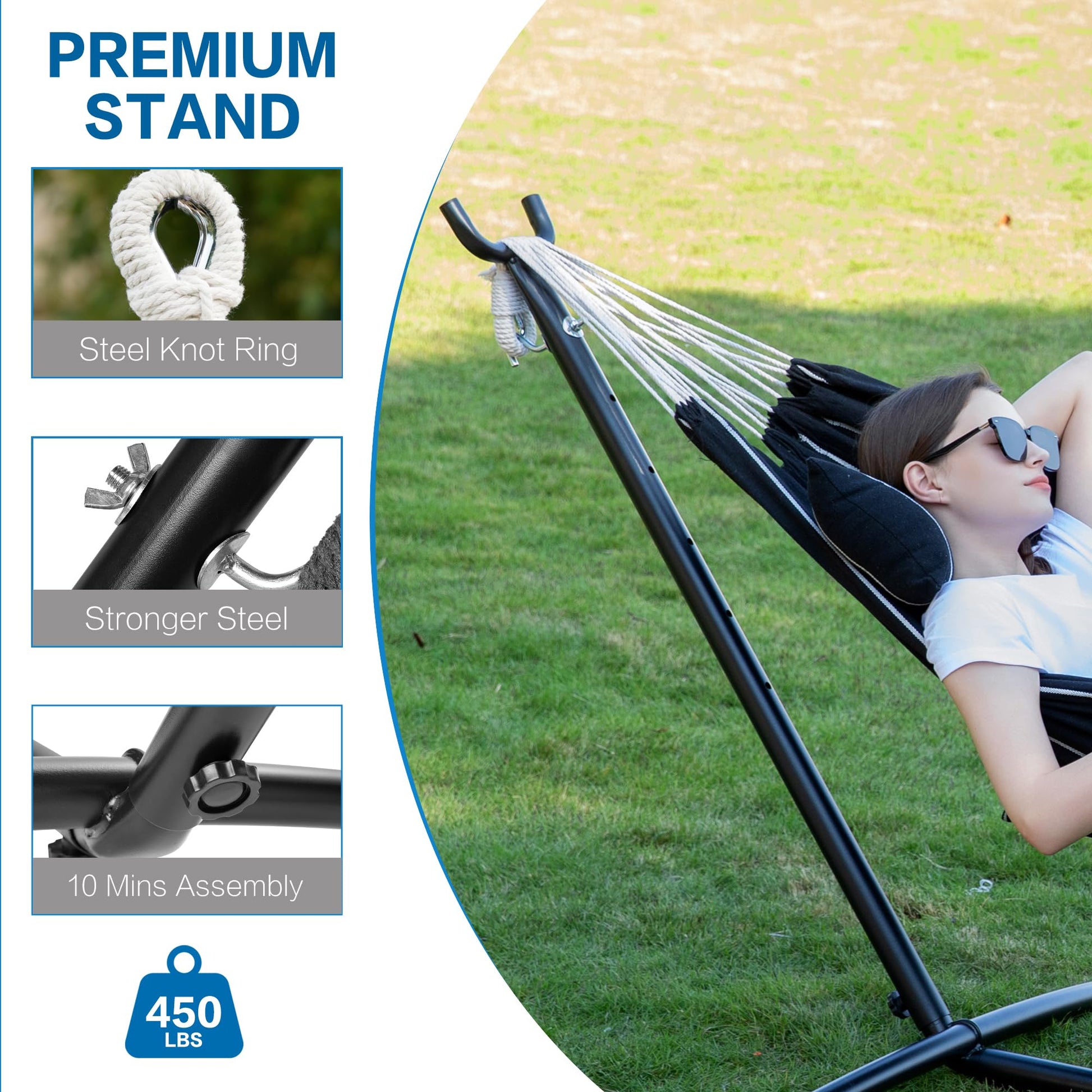 PNAEUT Double Hammocks with Stand for Outside, Portable Space Saving Heavy-Duty Steel Stand for