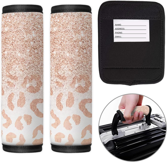 2 Pack Luggage Handle Wrap Travel Tags - Set of Luggage Tags for Suitcases, Identifiers, Marker, and Handle Covers - Cruise Accessories and Travel Gifts（Pink Leopard