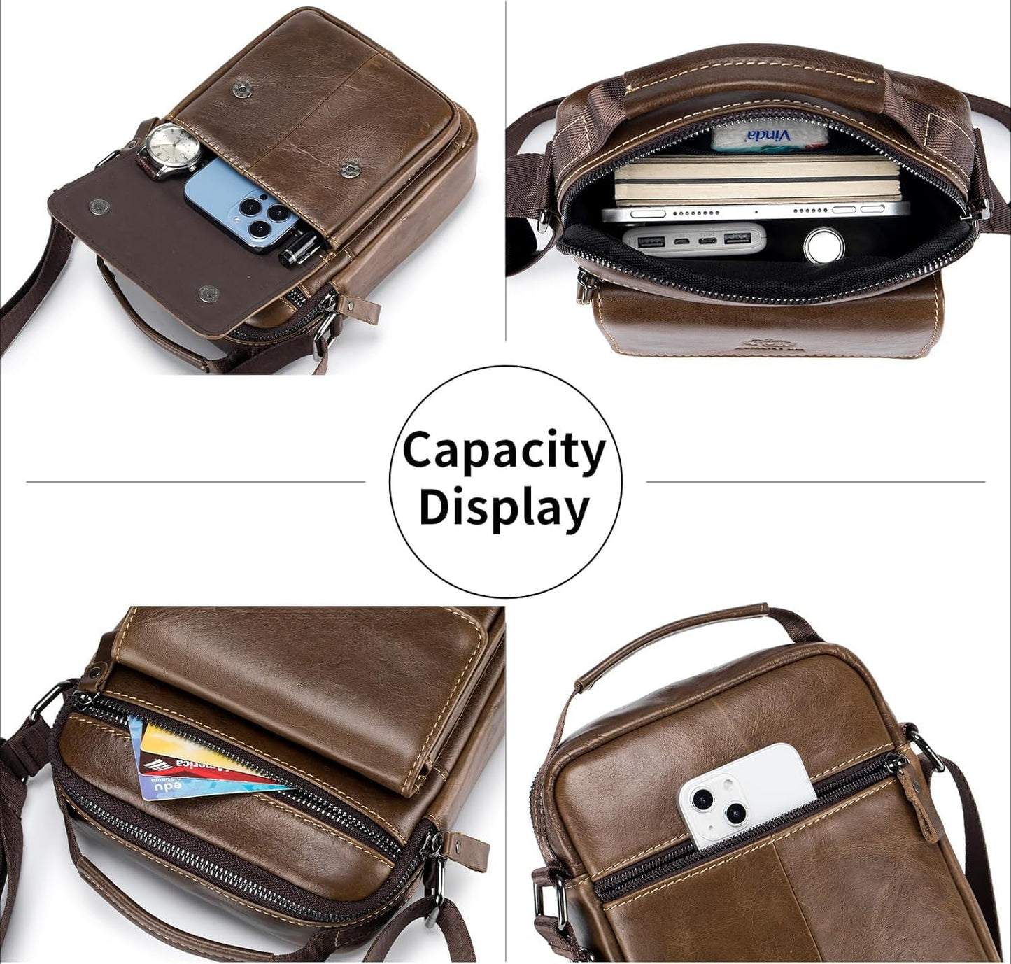 Men’s Genuine Leather Messenger Bag – Small Crossbody Shoulder Purse for Casual & Business