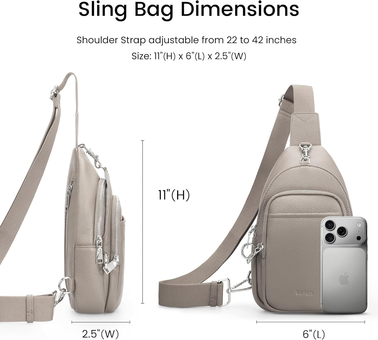 befen Genuine Leather Small Sling Bag for Women Anti-Theft Crossbody Chest Bags Multi-Pockets Fanny Pack with RFID Card Slots