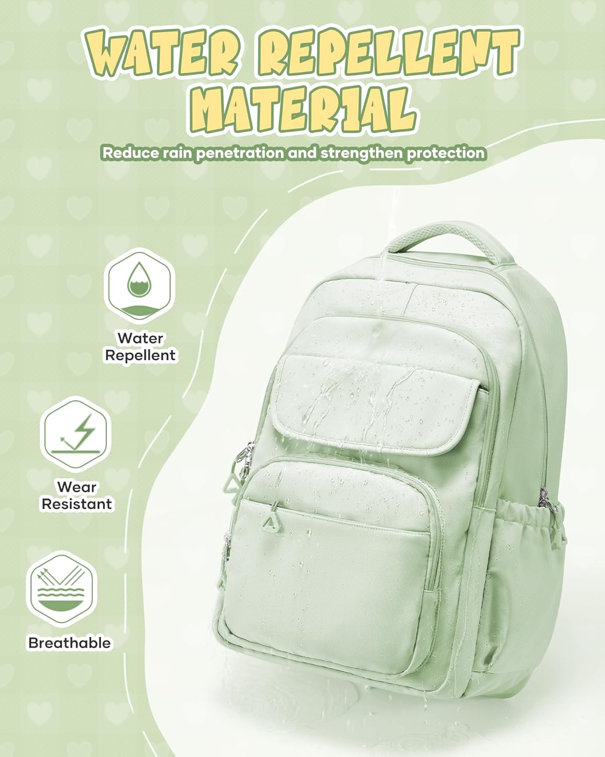 School Backpack for Women Men Cute Backpack for College Students Lightweight High School bag for Teens Girls Boys Waterproof Casual Daypacks Bookbag（MintGreen）