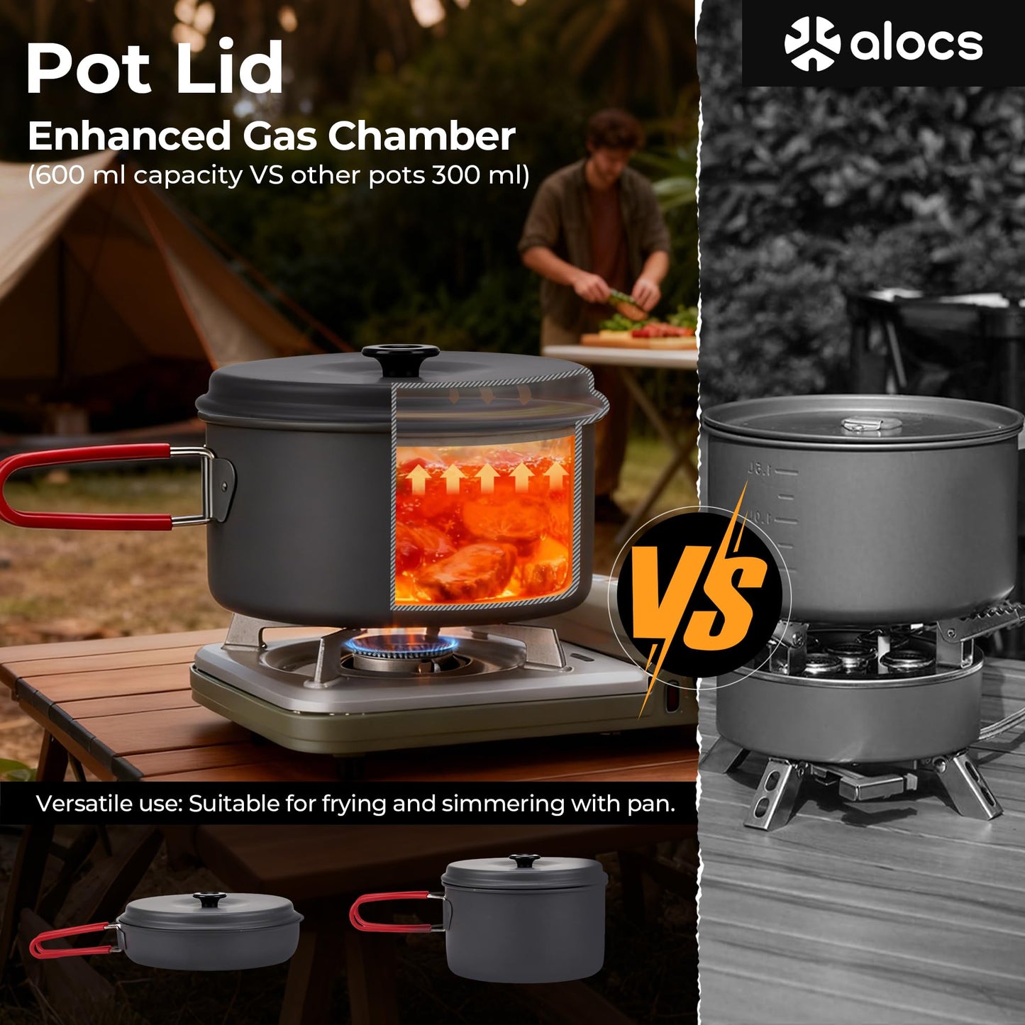 ALOCS Camping Cookware Portable Pots and Pans Set for Outdoor Backpacking