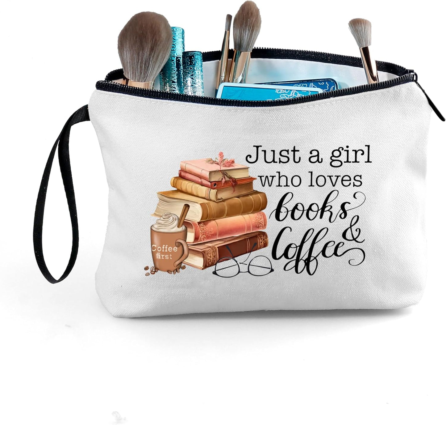 Friend Birthday Gifts for Women Teacher Reader Coffee Lovers Travel Cosmetic Make Up Bags for Daughter Female