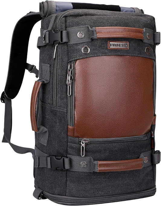 WITZMAN Travel Backpack for Men Women Carry on Luggage Backpack Canvas Rucksack Duffel bag with Shoe Compartment（A2020 black）