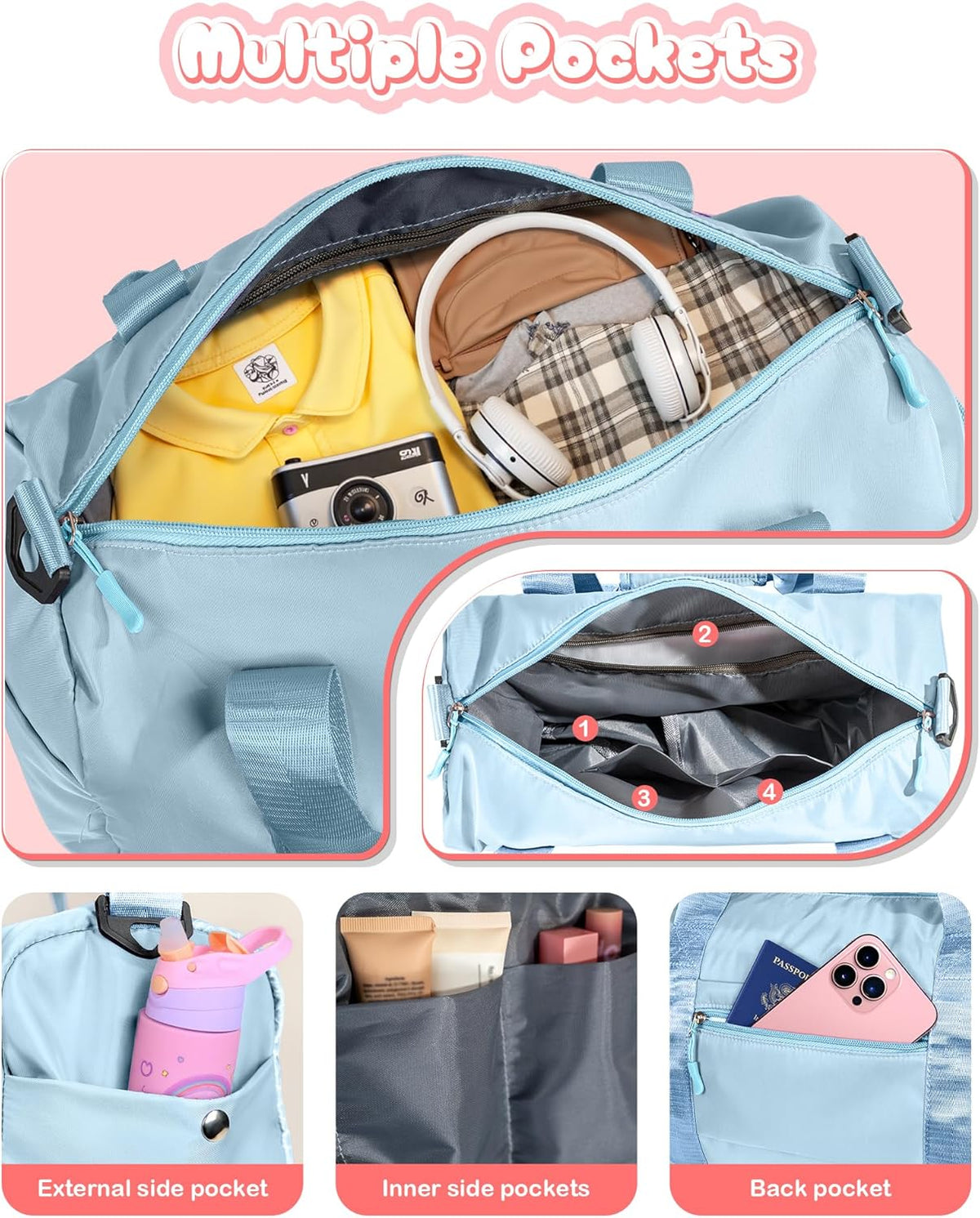 Stocking Stuffers for Kids-Girl Gym Bag with Shoe Compartment, Kid Personalized Weekender Overnight