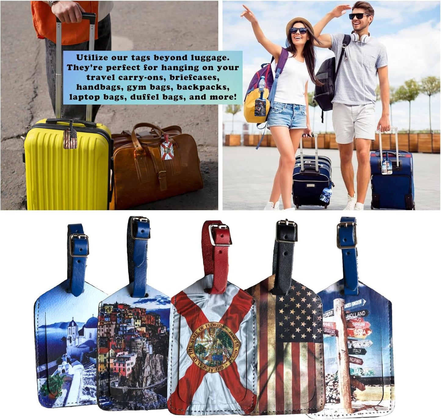 Mulch Leather Genuine Cow Leather Luggage Tag for Baggage ID Tags Travel Bag Tags for Suitcases Privacy Cover ID Label (Burj Khalifa)