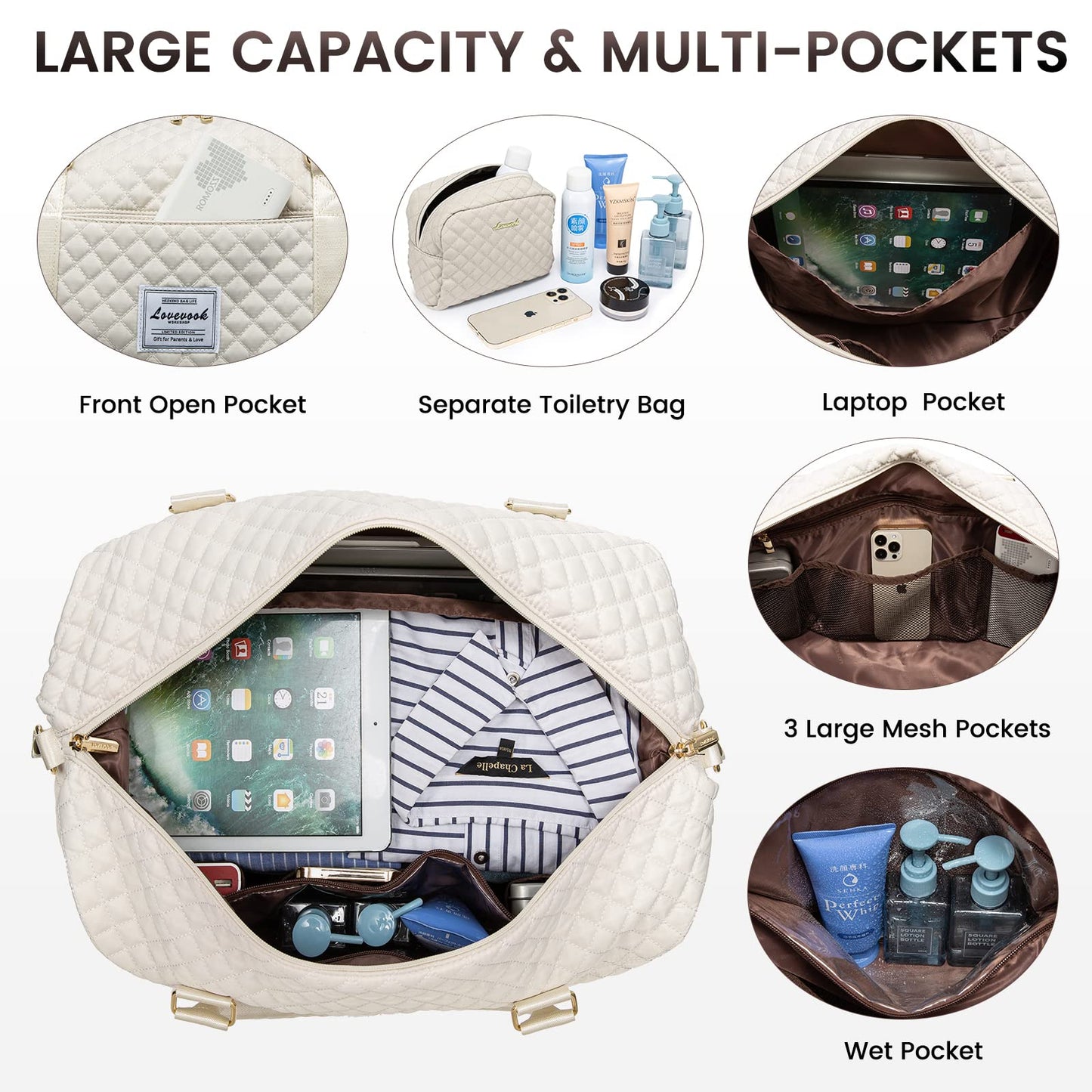 LOVEVOOK Travel Duffle Bag, Weekender Bags for Women with Shoe Compartment, Carry on Overnight Bag