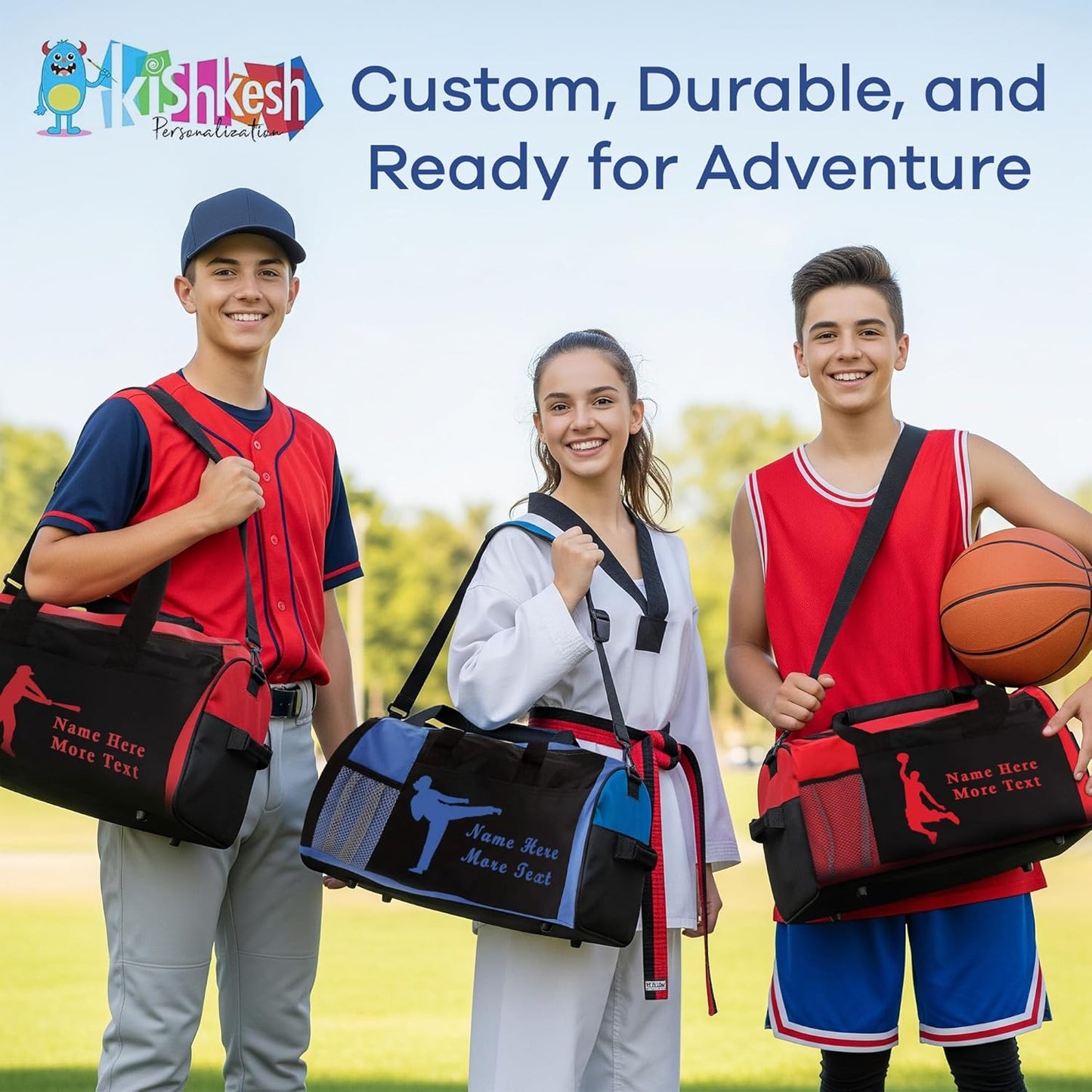Personalized Kids 18 Inch Sport Duffel Bag With Custom Name & Text - Baseball