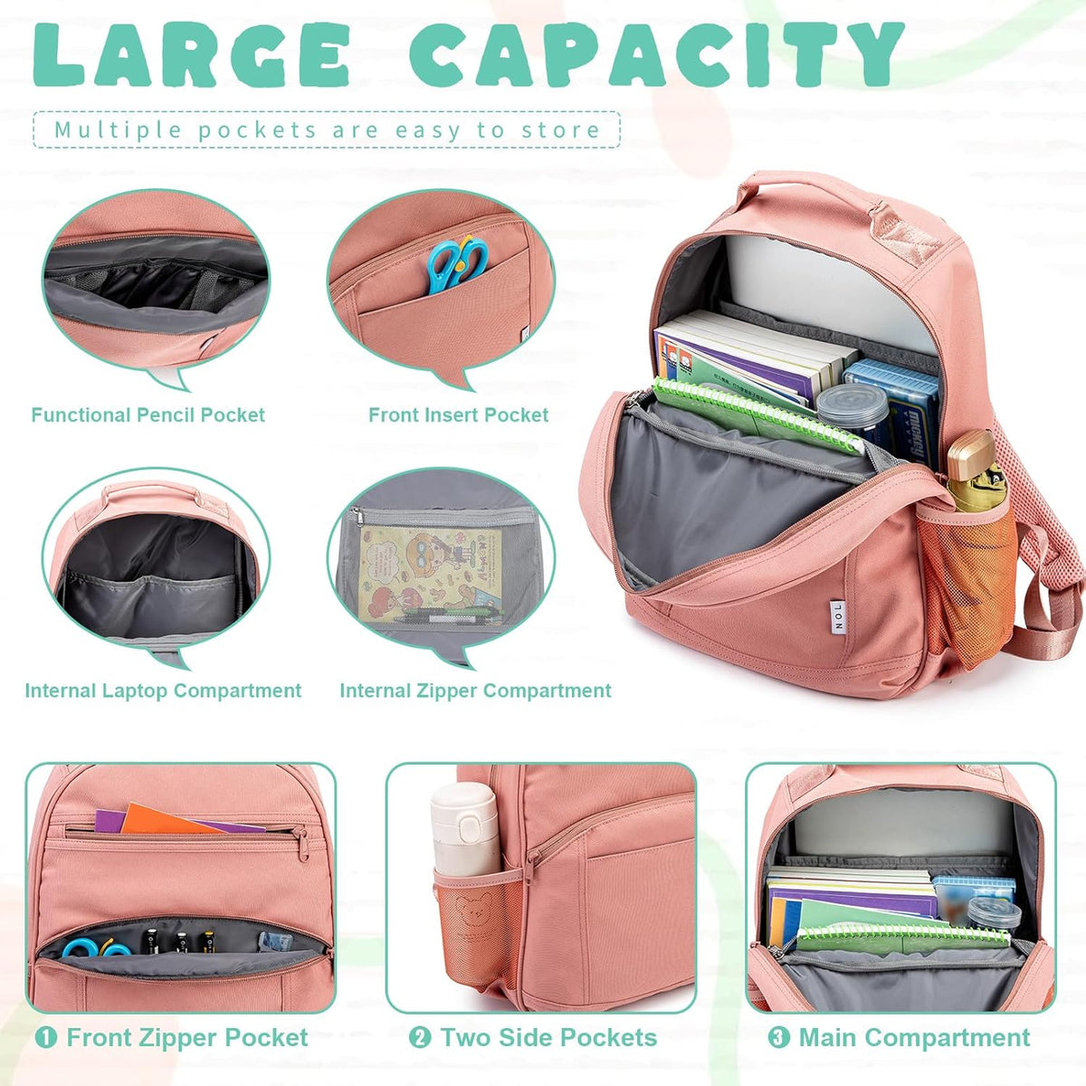 NOL Natural Organic Lifestyle Kids Backpack, School Backpacks for Teens Girls Boys, School Bookbag