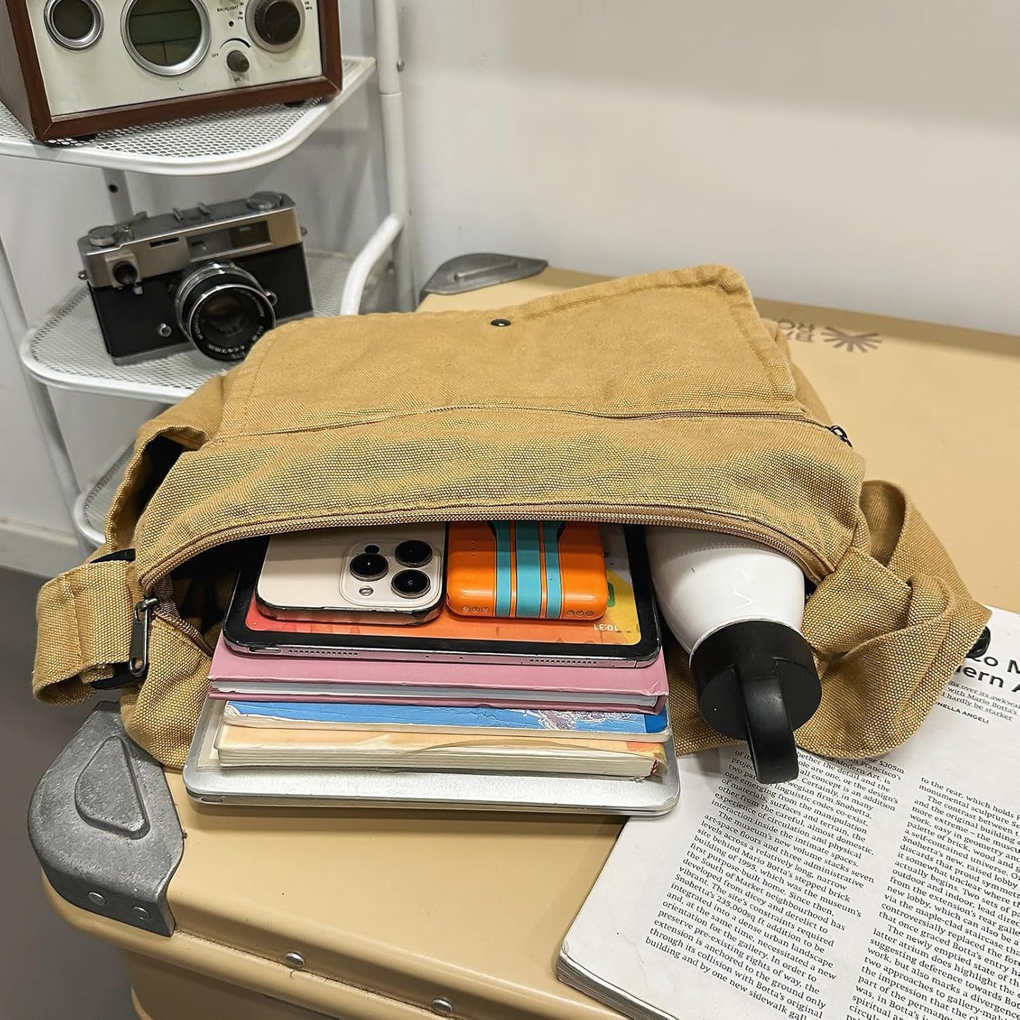 Canvas Messenger Bag for Women Hobo Crossbody Shoulder Bag Vintage Satchel Tote Handbag with Multiple Pockets