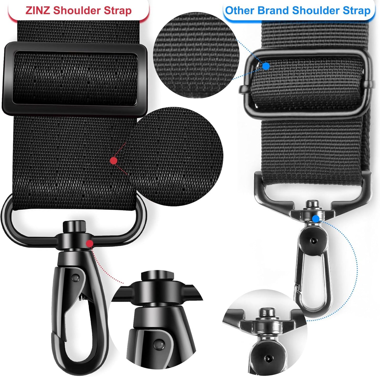 ZINZ Shoulder Strap 59 Inch Universal Bag Strap with Ultra-thick Fixed Breathable Pad, Adjustable Heavy-duty Shoulder Strap for Laptop, Camera, Gym Bag and More - Black