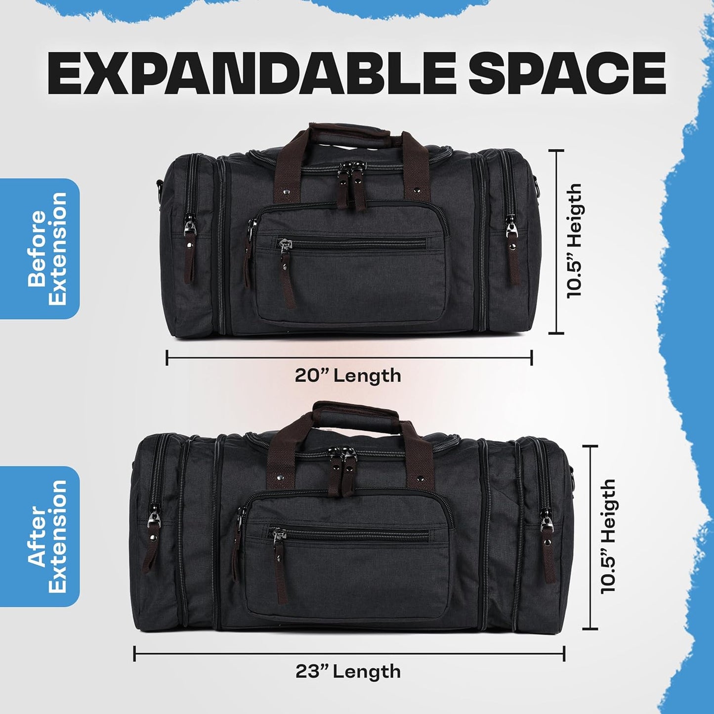 Duffle Bag for Travel 20–23” Expandable (40L) – Lightweight Water-Resistant Carry On Weekender with Multiple Pockets & Shoulder Strap – Airline Approved Travel Duffel Bags for Men & Women