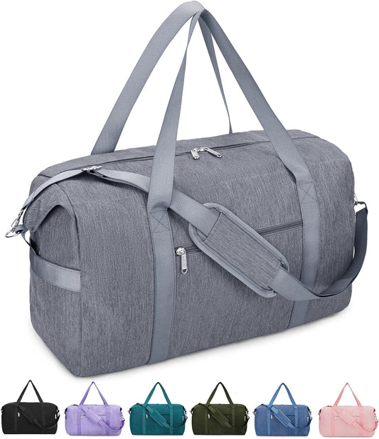 Narwey Carry on luaggage 22x14x9 Airlines Approved Foldable Carry on Bag Travel Duffel Packable Duffle with Wet Pocket Overnight for Women and Men 40L (Grey)