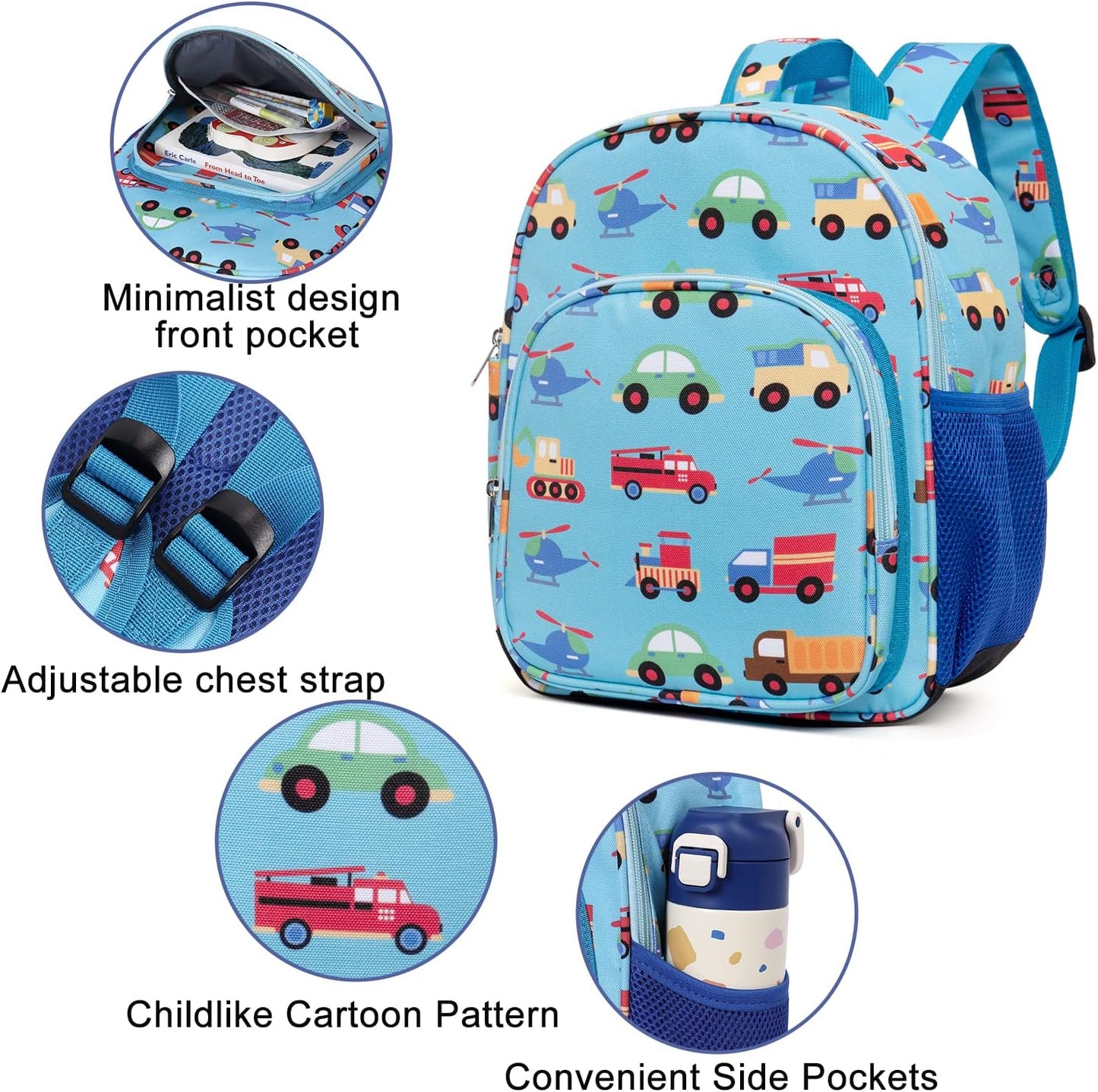 CLUCI Toddler Backpack for Boys Kids Backpacks Preschool Kindergarten Child Bookbag Travel Cute Daycare Bluey Backpack Cars