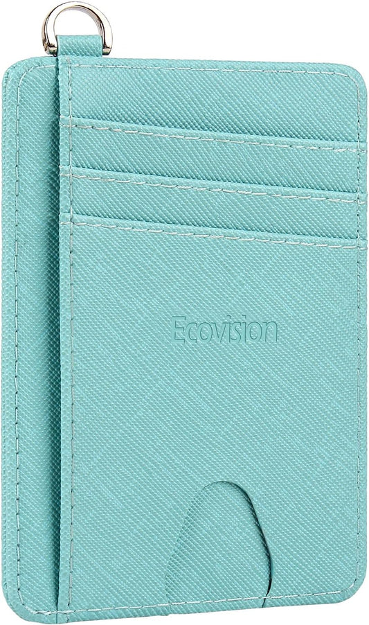 EcoVision Slim Minimalist Front Pocket Wallet, RFID Blocking Credit Card Holder Wallet with Detachable D-Shackle for Men Women