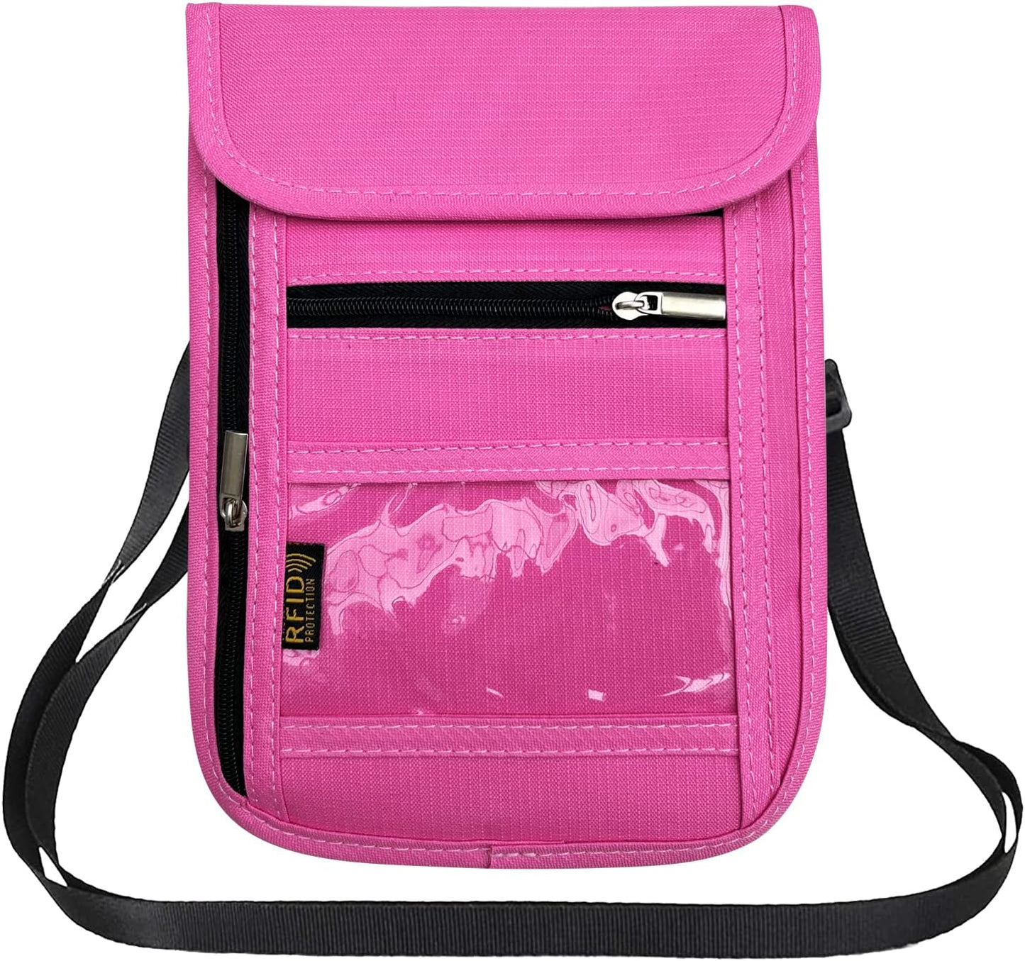 RFID Blocking Travel Neck Wallet Pouch and Passport Holder, Travel Neck Pouch Passport Holder for Women & Men - Rose