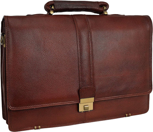 DA LV Full Grain Leather Laptop Briefcases Men Top Choice Gifts Laptop Bag Office Work 16'' Vintage Handmade Brass Hardware
