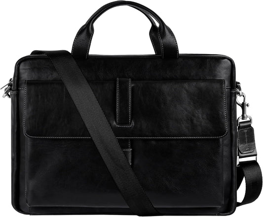 Time Resistance Leather Briefcase - Italian Handmade Leather Laptop Bag - Handbag for Men and Women