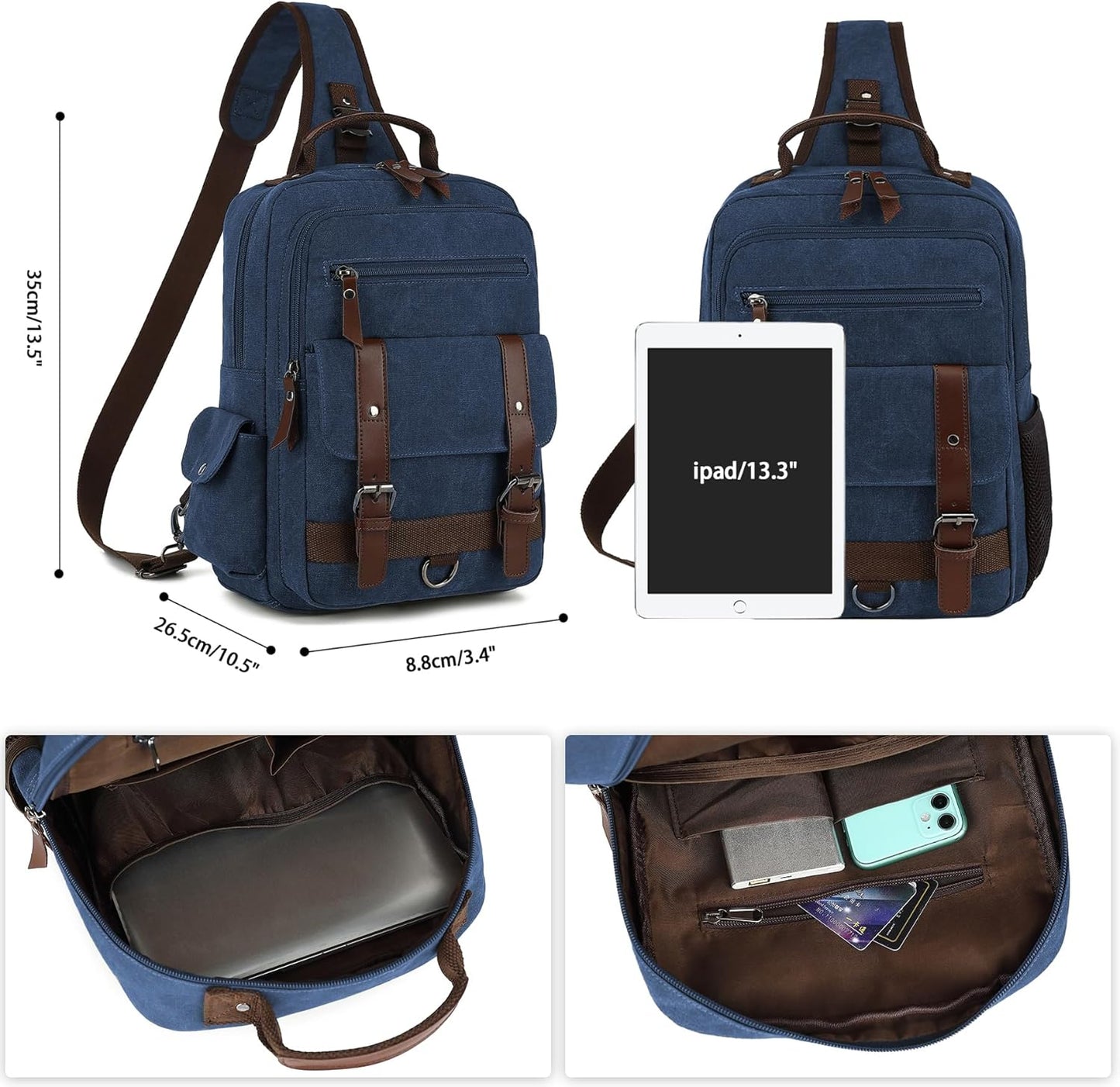 Vintage Messenger Bag, Canvas Backpack for Travel, Men's Shoulder Bag, Dual-use Bag for Hand Carry and Crossbody Carry