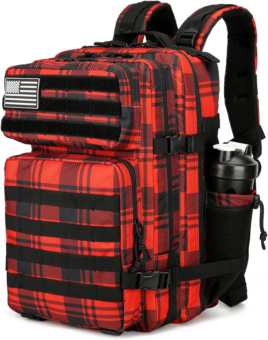 25L Tactical Backpack for Men and Women Military Backpack Army Assault Pack Molle Backpack Small Bug Out Bag Travel Rucksack Daypack (Red Plaid)