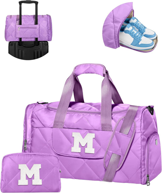 Gifts for Girl Teen Girls, Initial Duffle Bag for Travel, Birthday Gift Idea for Daughter Granddaughter Niece, Personalized Gifts for Her, Dance Bag with Makeup Bag, Girls Weekend Gifts