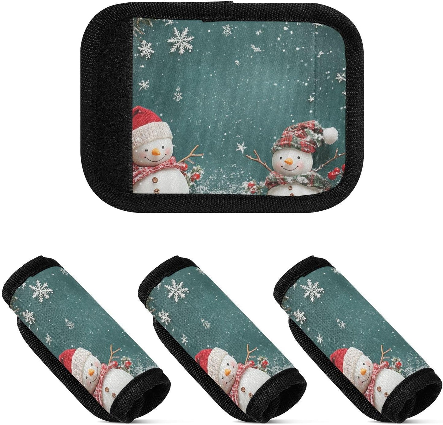 Christmas Snowman 4 Pack Luggage Handle Wraps Covers for Suitcase Identifiers Bag Tags Travel Accessories
