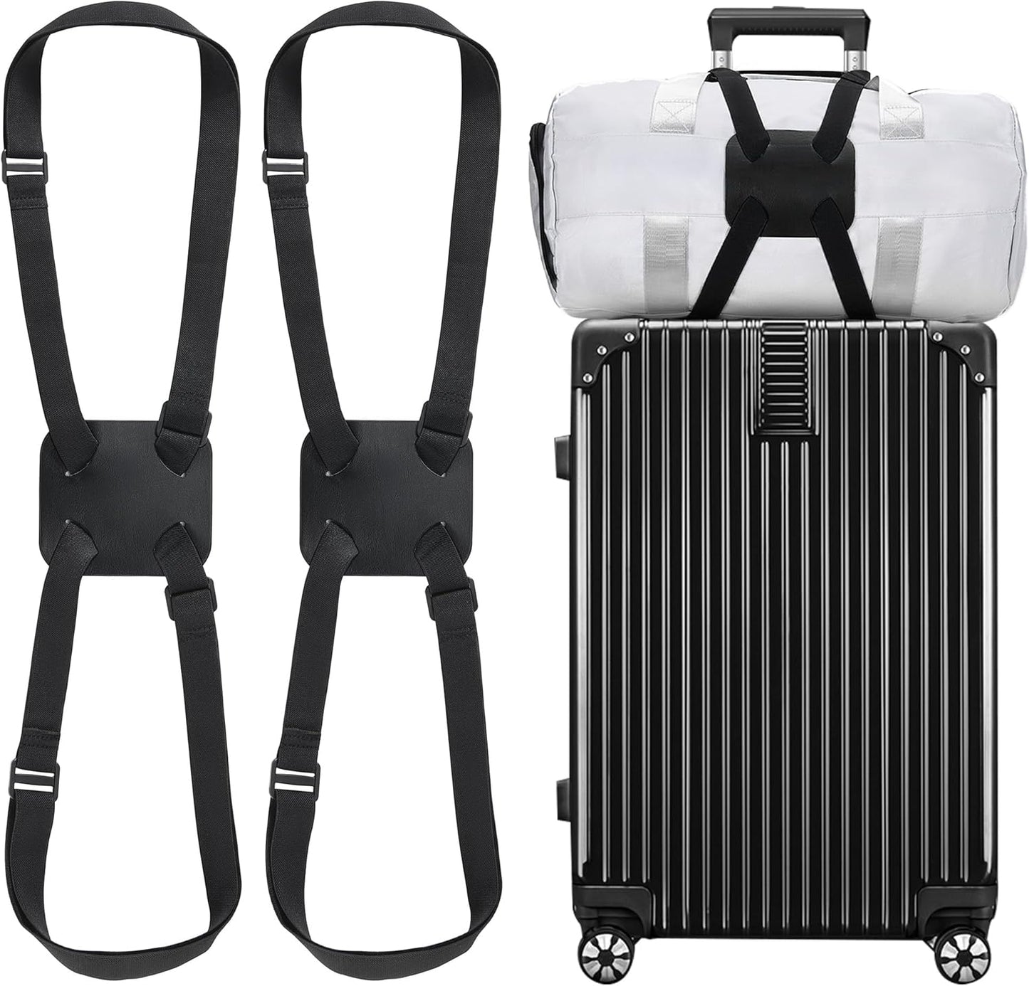 Chelmon Luggage Straps, Ajustable Elastic Bungee Belt for Suitcases, Add Extra Bag Easy and Securely for Travel (2 Pack Black)